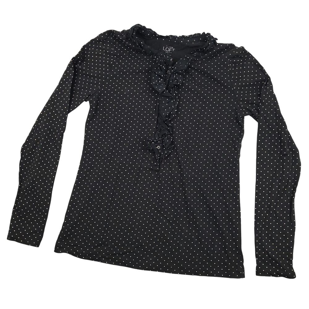 Ann Taylor Loft Petites Women's Long Sleeve Blouse Sz‎ Medium Ruffles Polka Dot